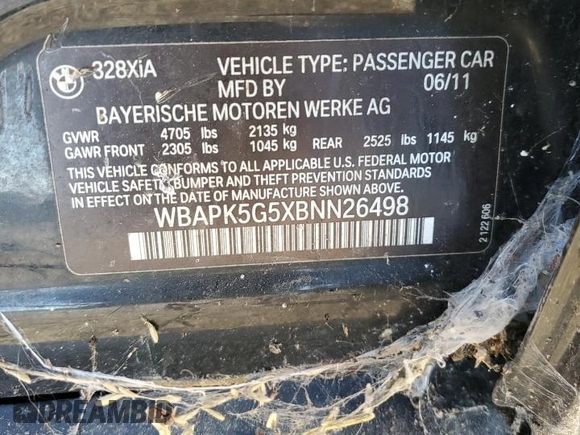 2011 BMW 3 Series 328i xDrive z VIN WBAPK5G5XBNN26498, wystawiony jako Copart lot #46902015 z przebiegiem Nie podano mil oraz Tytuł czysty. Historia ofert i sprzedaży dostępna na DreamBid. Obrazek 12.