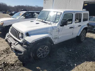 2024 Jeep Wrangler Sahara with VIN 1C4PJXEG6RW312862, listed as a Copart auction lot 48125215 with 3,915 mi miles and Salvage Title. Bid and sale history available at carsss.com. Image 1.