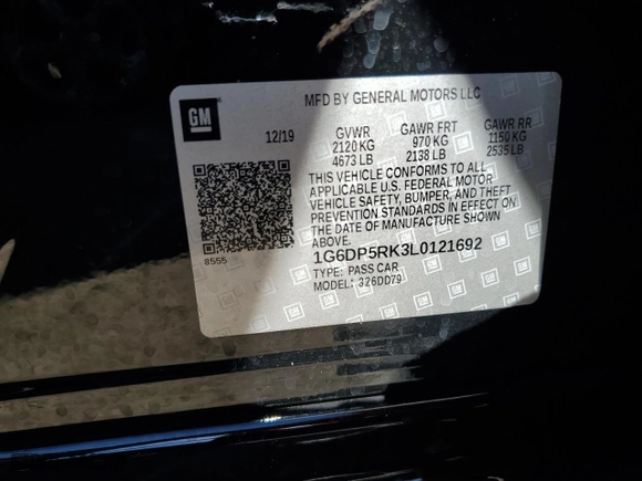 2020 Cadillac CT5 Sport with VIN 1G6DP5RK3L0121692, listed as a Copart auction lot 77840864 with 49,058 mi miles and Salvage Title. Bid and sale history available at carsss.com. Image 12.