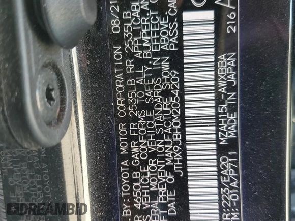 2021 Lexus UX 250h z VIN JTHX9JBH0M2054209, wystawiony jako Copart lot #45482125 z przebiegiem Nie podano mil oraz Szkoda całkowita • Salvage title. Historia ofert i sprzedaży dostępna na DreamBid. Obrazek 16.