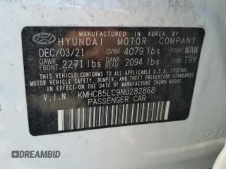 2022 Hyundai Ioniq SEL z VIN KMHC85LC9NU282868, wystawiony jako Copart lot #69394504 z przebiegiem 60 053 mil mil oraz Szkoda całkowita • Salvage title. Historia ofert i sprzedaży dostępna na DreamBid. Obrazek 13.
