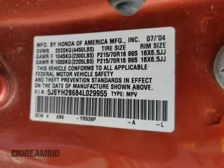 2004 Honda Element EX with VIN 5J6YH28684L029955, listed as a Copart auction lot 51153595 with 306,027 mi miles and Salvage title. Bid and sale history available at DreamBid. Image 13.