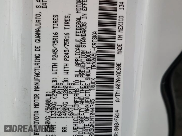 2022 Toyota Tacoma SR with VIN 3TYRX5GN1NT044745, listed as a Copart auction lot 43439945 with 35,278 mi miles and Salvage title. Bid and sale history available at DreamBid. Image 12.