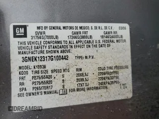 2007 Chevrolet Avalanche 1LT z VIN 3GNEK12317G100442, wystawiony jako Copart lot #83819334 z przebiegiem Nie podano mil oraz Szkoda całkowita • Salvage title. Historia ofert i sprzedaży dostępna na DreamBid. Obrazek 13.