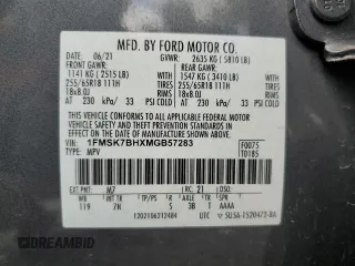 2021 Ford Explorer z VIN 1FMSK7BHXMGB57283, wystawiony jako Copart lot #63224585 z przebiegiem 45 690 mil mil oraz Nie do naprawy • Non repairable. Historia ofert i sprzedaży dostępna na DreamBid. Obrazek 13.