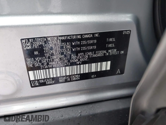 2025 Toyota RAV4 XLE Premium z VIN 2T3A1RFV6SC503413, wystawiony jako IAAI lot #41946001 z przebiegiem 831 mil mil oraz . Historia ofert i sprzedaży dostępna na DreamBid. Obrazek 9.