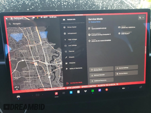 2023 Tesla Model X with VIN 7SAXCDE55PF410146, listed as a Copart auction lot 48818085 with 26,494 mi miles and Salvage Title. Bid and sale history available at DreamBid. Image 9.