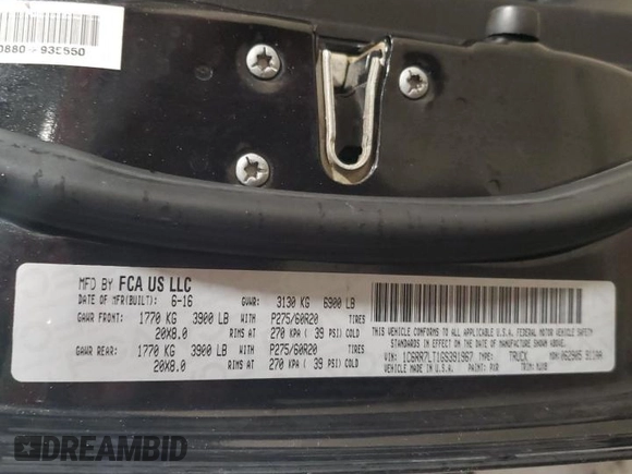 2016 Ram 1500 Lone Star z VIN 1C6RR7LT1GS391967, wystawiony jako Copart lot #51610645 z przebiegiem 177 127 mil mil oraz Szkoda całkowita • Salvage title. Historia ofert i sprzedaży dostępna na DreamBid. Obrazek 12.
