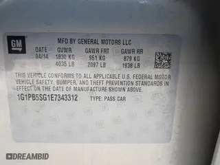 2014 Chevrolet Cruze LS with VIN 1G1PB5SG1E7343312, listed as a IAAI auction lot 40888980 with 80,251 mi miles. Bid and sale history available at carsss.com. Image 9.