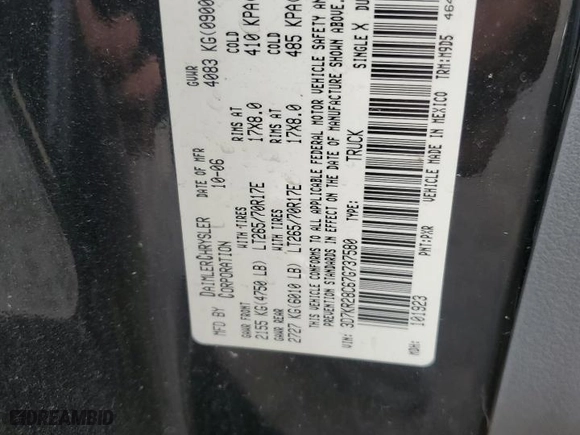 2007 Dodge Ram 2500 SLT with VIN 3D7KR28C67G737580, listed as a Copart auction lot 80087834 with 321,903 mi miles and Salvage Title. Bid and sale history available at carsss.com. Image 12.