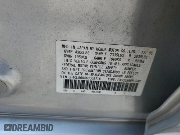 2006 Acura TSX with VIN JH4CL96846C009716, listed as a Copart auction lot 64638545 with 218,298 mi miles and Clean title. Bid and sale history available at DreamBid. Image 12.