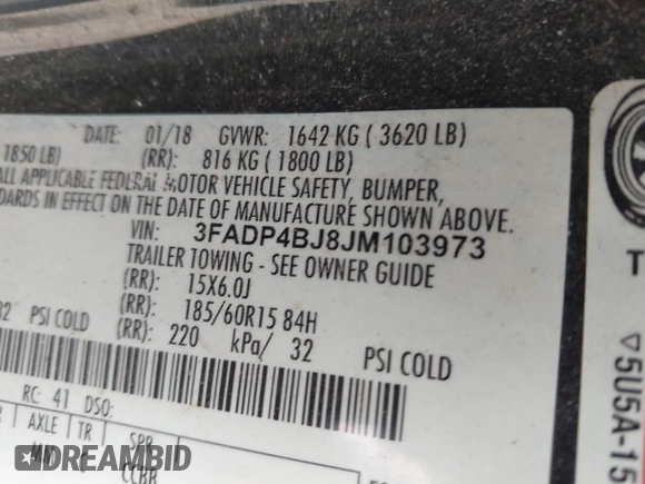 2018 Ford Fiesta SE with VIN 3FADP4BJ8JM103973, listed as a IAAI auction lot 42163251 with 145,205 mi miles and . Bid and sale history available at DreamBid. Image 9.