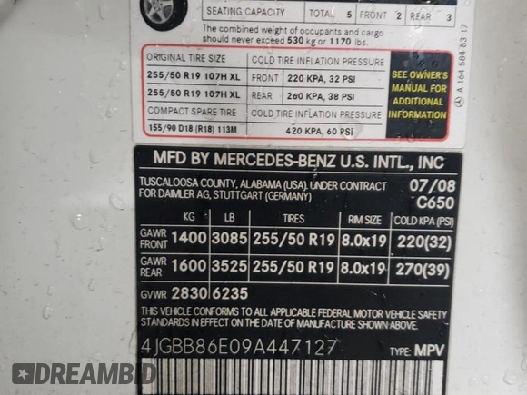 2009 Mercedes-Benz M 350 with VIN 4JGBB86E09A447127, listed as a Copart auction lot 44745175 with 150,012 mi miles and Salvage Title. Bid and sale history available at carsss.com. Image 12.