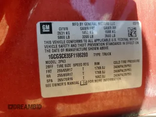 2015 Chevrolet Colorado 2WD Z71 with VIN 1GCGSCE35F1186280, listed as a Copart auction lot 56596115 with 123,041 mi miles and Salvage title. Bid and sale history available at DreamBid. Image 12.