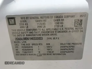 2017 GMC Terrain SLE z VIN 2GKALMEK1H6333053, wystawiony jako IAAI lot #42329623 z przebiegiem 155 716 mil mil oraz . Historia ofert i sprzedaży dostępna na DreamBid. Obrazek 9.