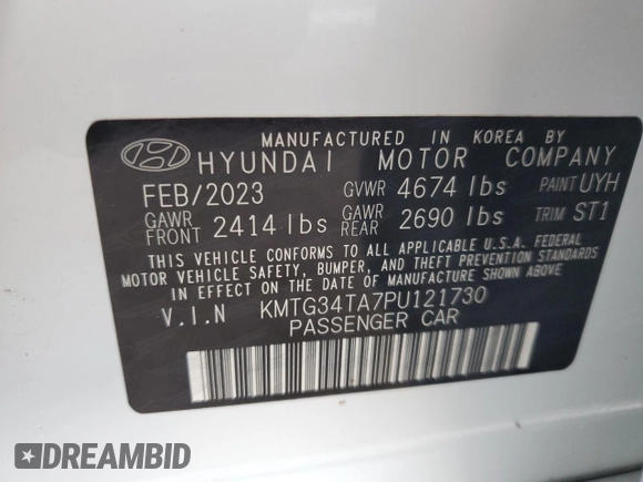 2023 Genesis G70 2.0T with VIN KMTG34TA7PU121730, listed as a Copart auction lot 75215424 with 937 mi miles and Non Repairable. Bid and sale history available at carsss.com. Image 13.