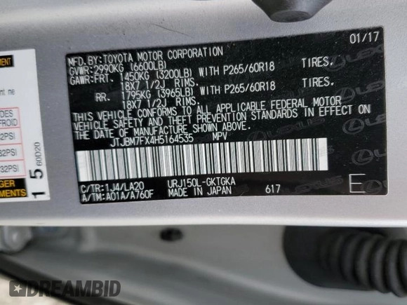 2017 Lexus GX with VIN JTJBM7FX4H5164535, listed as a Copart auction lot 37430313 with 96,915 mi miles. Bid and sale history available at carsss.com. Image 15.