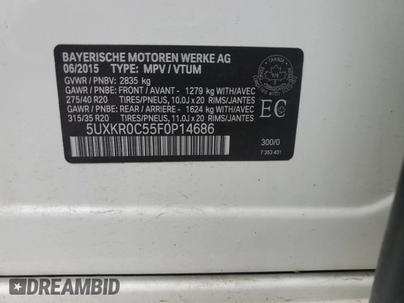 2015 BMW X5 xDrive35i z VIN 5UXKR0C55F0P14686, wystawiony jako Copart lot #54490445 z przebiegiem 160 743 mil mil oraz Czysty tytuł • Clean title. Historia ofert i sprzedaży dostępna na DreamBid. Obrazek 13.