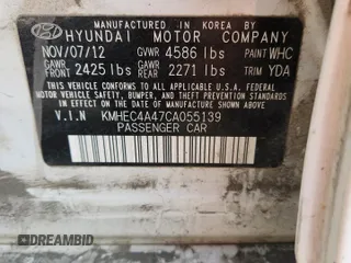 2012 Hyundai Sonata Hybrid with VIN KMHEC4A47CA055139, listed as a Copart auction lot 60082025 with 221,911 mi miles and Salvage title. Bid and sale history available at DreamBid. Image 13.