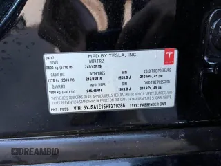 2017 Tesla Model S 60 with VIN 5YJSA1E15HF219286, listed as a Copart auction lot 57360515 with 44,520 mi miles and Salvage title. Bid and sale history available at DreamBid. Image 10.