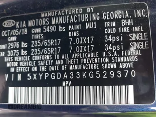 2019 Kia Sorento LX with VIN 5XYPGDA33KG529370, listed as a IAAI auction lot 41667904 with 173,123 mi miles. Bid and sale history available at carsss.com. Image 9.