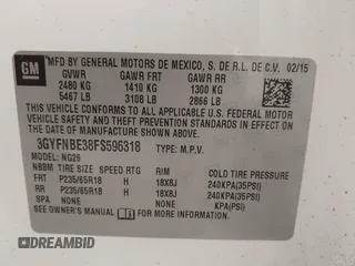 2015 Cadillac SRX Luxury Collection with VIN 3GYFNBE38FS596318, listed as a IAAI auction lot 42119660 with 45,178 mi miles. Bid and sale history available at carsss.com. Image 9.