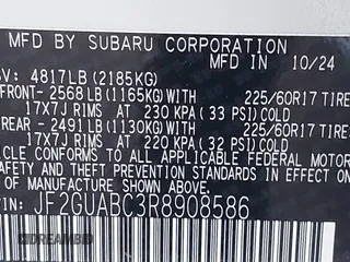 2024 Subaru Crosstrek with VIN JF2GUABC3R8908586, listed as a IAAI auction lot 42253206 with 3,554 mi miles and . Bid and sale history available at DreamBid. Image 9.