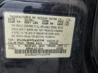 2007 Nissan Sentra 2.0 with VIN 3N1AB61E47L615548, listed as a Copart auction lot 50928135 with 122,186 mi miles and Salvage Title. Bid and sale history available at DreamBid. Image 13.