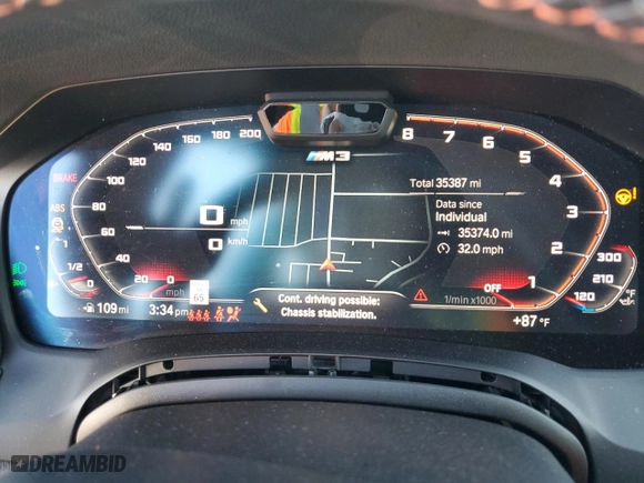 2022 BMW M3 Competition with VIN WBS33AY03NFL72105, listed as a Copart auction lot 77904214 with 35,387 mi miles and Salvage Title. Bid and sale history available at carsss.com. Image 9.