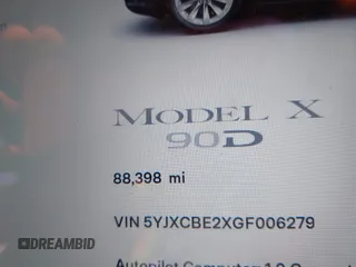 2016 Tesla Model X 70D with VIN 5YJXCBE2XGF006279, listed as a IAAI auction lot 41712973 with 88,398 mi miles and . Bid and sale history available at DreamBid. Image 16.