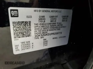 2023 GMC Yukon XL SLT with VIN 1GKS2GKD1PR259778, listed as a Copart auction lot 49432325 with 26,049 mi miles and Salvage Title. Bid and sale history available at DreamBid. Image 13.
