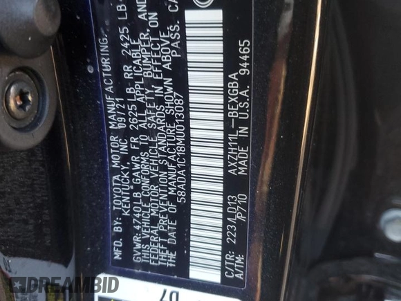 2021 Lexus ES with VIN 58ADA1C18MU013087, listed as a Copart auction lot 87464874 with 20,124 mi miles and Salvage Title. Bid and sale history available at carsss.com. Image 12.