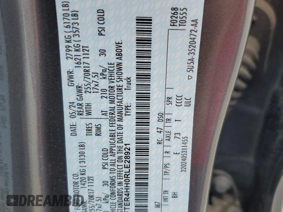 2024 Ford Ranger XLT with VIN 1FTER4HH0RLE28921, listed as a Copart auction lot 61016105 with 5,908 mi miles and Salvage title. Bid and sale history available at DreamBid. Image 13.