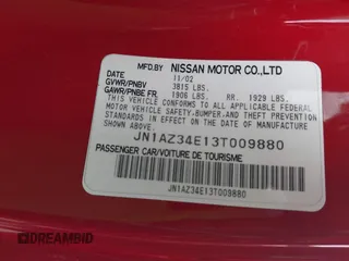 2003 Nissan 350Z Touring with VIN JN1AZ34E13T009880, listed as a IAAI auction lot 41652325 with 1 mi miles. Bid and sale history available at carsss.com. Image 9.