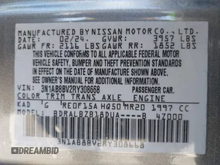 2024 Nissan Sentra S with VIN 3N1AB8BV2RY308668, listed as a IAAI auction lot 41665301 with 10,198 mi miles. Bid and sale history available at carsss.com. Image 9.