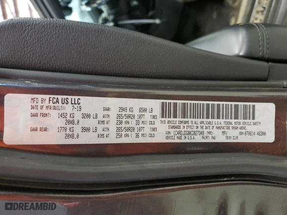 2019 Dodge Durango GT Plus with VIN 1C4RDJDG8KC827349, listed as a Copart auction lot 89244455 with 100,704 mi miles and Clean Title. Bid and sale history available at carsss.com. Image 14.