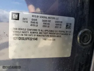 2015 Chevrolet Malibu LT with VIN 1G11D5SL6FF221646, listed as a Copart auction lot 51093715 with 185,155 mi miles and Salvage Title. Bid and sale history available at carsss.com. Image 13.