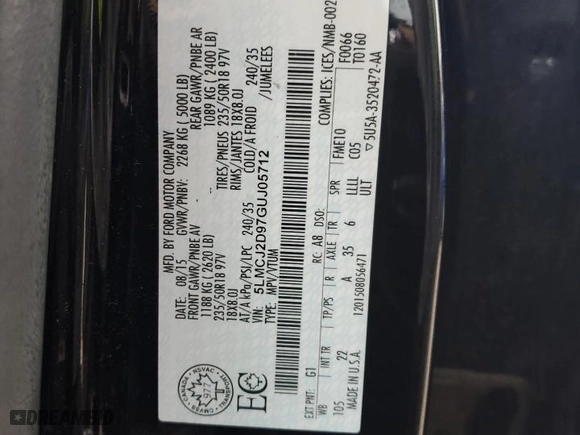 2016 Lincoln MKC Select with VIN 5LMCJ2D97GUJ05712, listed as a Copart auction lot 86733704 with 133,658 mi miles and Salvage Title. Bid and sale history available at carsss.com. Image 14.