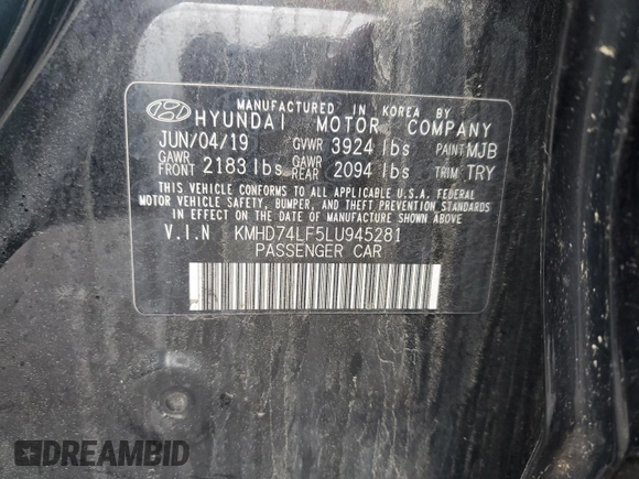 2020 Hyundai Elantra SE z VIN KMHD74LF5LU945281, wystawiony jako Copart lot #58012135 z przebiegiem Nie podano mil oraz Szkoda całkowita • Salvage title. Historia ofert i sprzedaży dostępna na DreamBid. Obrazek 12.