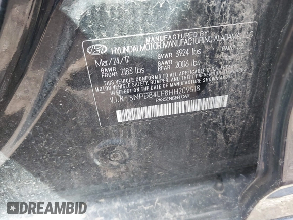 2017 Hyundai Elantra Limited with VIN 5NPD84LF8HH209518, listed as a IAAI auction lot 41943283 with Not Provided miles and . Bid and sale history available at DreamBid. Image 9.