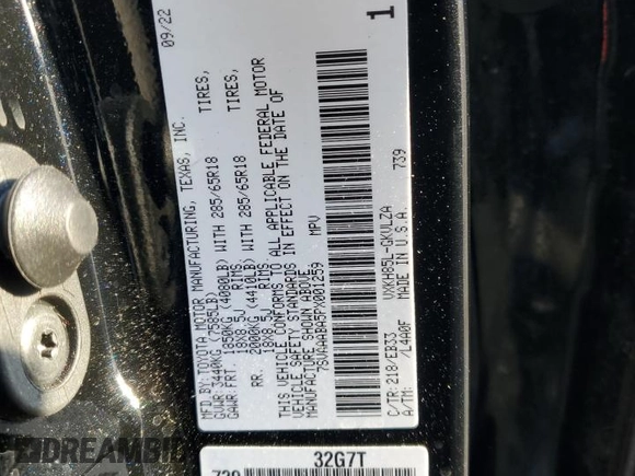 2023 Toyota Sequoia SR5 with VIN 7SVAAABA5PX001259, listed as a Copart auction lot 62706504 with 20,865 mi miles and Salvage Title. Bid and sale history available at carsss.com. Image 13.