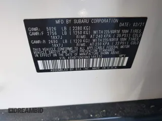2021 Subaru Outback Limited XT with VIN 4S4BTGNDXM3186330, listed as a IAAI auction lot 41968103 with 57,095 mi miles and . Bid and sale history available at DreamBid. Image 9.