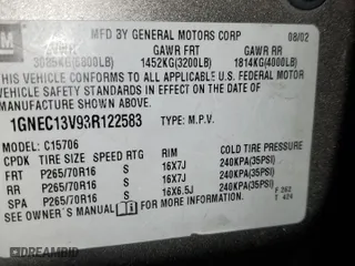 2003 Chevrolet Tahoe LS with VIN 1GNEC13V93R122583, listed as a Copart auction lot 86216814 with 0 mi miles and Non Repairable. Bid and sale history available at carsss.com. Image 12.