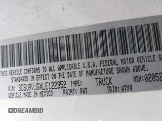 2020 Ram ProMaster Cargo with VIN 3C6URVJGXLE122352, listed as a IAAI auction lot 41331553 with 492,649 mi miles and . Bid and sale history available at carsss.com. Image 9.