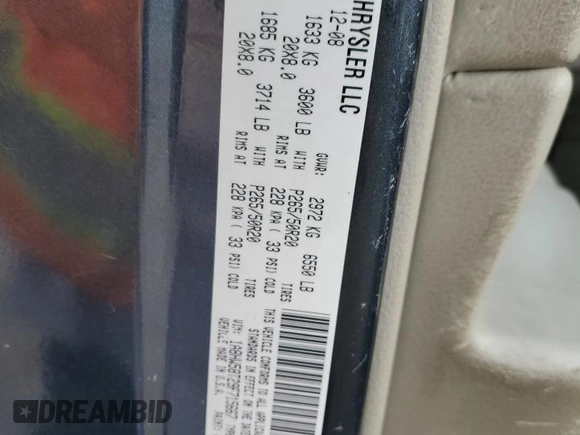 2009 Chrysler Aspen Limited z VIN 1A8HW58T29F715667, wystawiony jako Copart lot #67263154 z przebiegiem 94 361 mil mil oraz Szkoda całkowita • Salvage title. Historia ofert i sprzedaży dostępna na DreamBid. Obrazek 13.