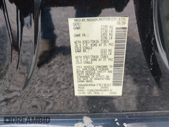 2016 Nissan Frontier Desert Runner с VIN 1N6AD0ER9GN797892, выставлен на аукционе IAAI как лот 42136008 с пробегом 83 451 миль миль и . История ставок и продаж доступна на DreamBid. Изображение 9.