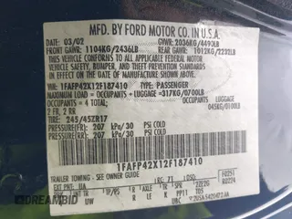 2002 Ford Mustang GT Deluxe with VIN 1FAFP42X12F187410, listed as a IAAI auction lot 42117675 with 175,052 mi miles. Bid and sale history available at carsss.com. Image 9.