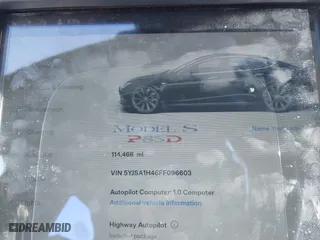 2015 Tesla Model S 85D with VIN 5YJSA1H46FF096603, listed as a IAAI auction lot 41084296 with 114,466 mi miles. Bid and sale history available at carsss.com. Image 7.
