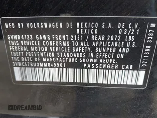 2021 Volkswagen Jetta S with VIN 3VWC57BU3MM049961, listed as a IAAI auction lot 41933307 with 74,891 mi miles and . Bid and sale history available at DreamBid. Image 9.