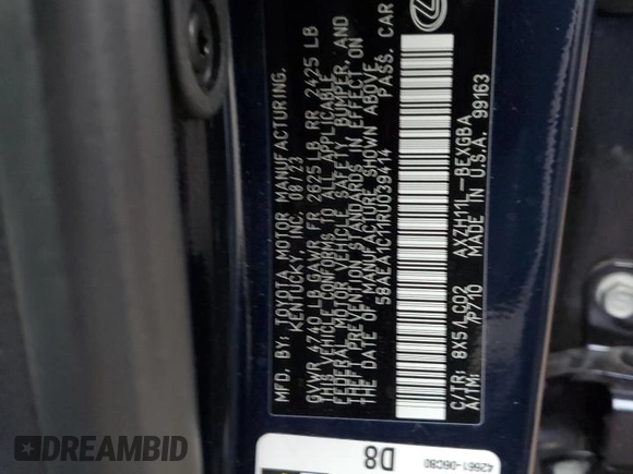2024 Lexus ES 300h Luxury with VIN 58AEA1C11RU039414, listed as a Copart auction lot 86206254 with 5,009 mi miles and Salvage title. Bid and sale history available at DreamBid. Image 12.